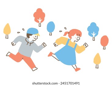 Boy and girl running away in a hurry_Color