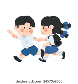 boy and girl running to school vector