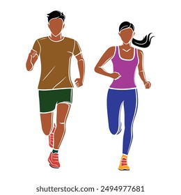 A boy and girl are running vector art illustration