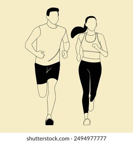 A boy and girl are running vector art illustration