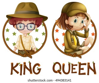 Boy and girl in safari outfit illustration