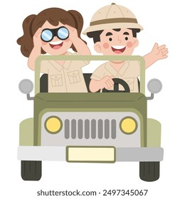 Boy and girl safari vector cartoon illustration