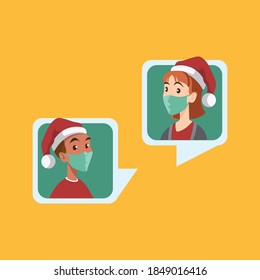 boy and girl with santa hat in speech bubble, christmas in pandemic