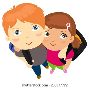 Boy and girl with school bag