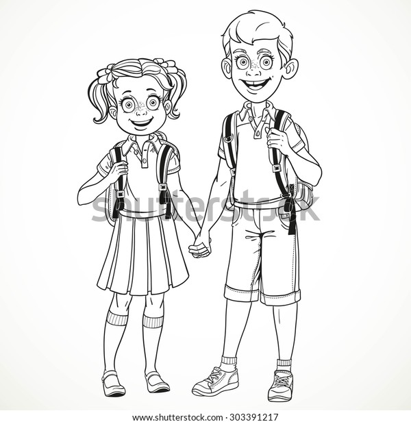 Boy Girl School Bag Holding Hands Stock Image Download Now