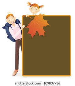 Boy, girl and school board. Contains transparent objects used for shadows drawing