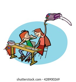 Boy and girl in school pranks
