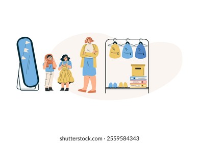 Boy and Girl Schoolkids Character Dress Up for School Vector Illustration