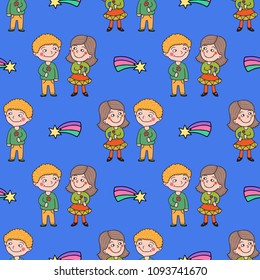 Boy and girl seamless vector pattern. Good for textile fabric design, wrapping paper and website wallpapers. Vector illustration.