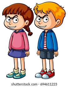 Boy and girl with serious face illustration