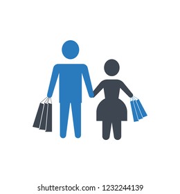 Boy and Girl shopper icon blue