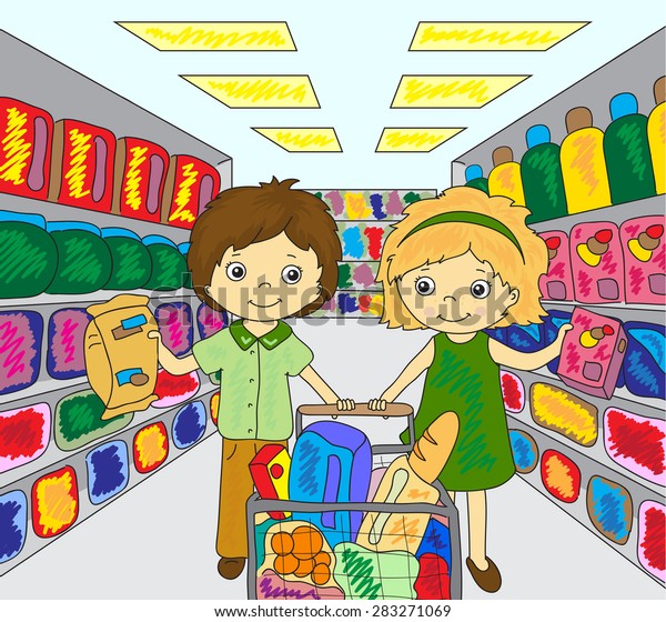 boy girl shopping store vector illustration stock vector royalty free 283271069 https www shutterstock com image vector boy girl shopping store vector illustration 283271069