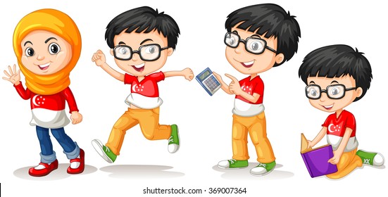 Boy And Girl From Singapore Illustration