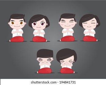 Boy and girl sitting animations cartoon vector