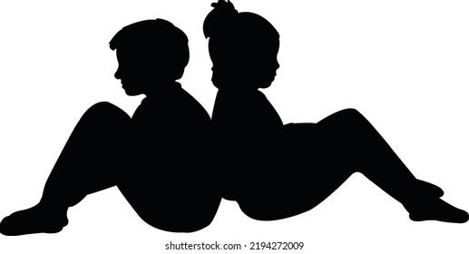 a boy and a girl sitting, body silhouette vector