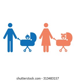 Boy and girl sitting in the carriage vector icons