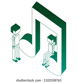 boy and girl sitting in note music isometric