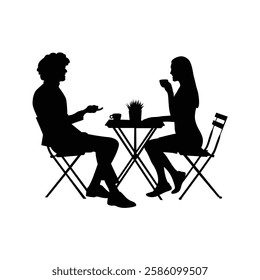 A boy and a girl are sitting on one side of a table vectro.