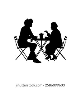 A boy and a girl are sitting on one side of a table vectro.