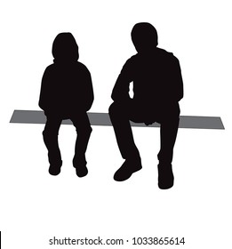 Boy and girl sitting, silhouette vector, people, teenagers,  black color, relax, isolated on white background