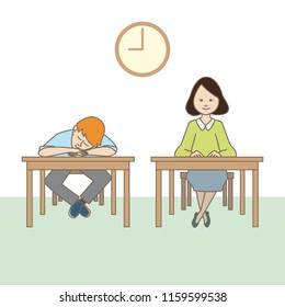 Girl Sleeping Desk Cartoon Images Stock Photos Vectors