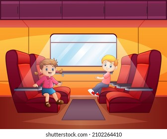 Boy and girl sitting in train car