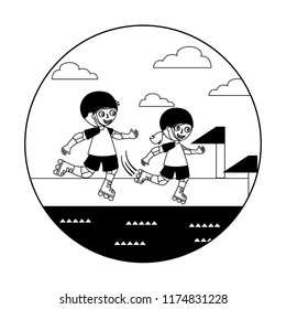 boy and girl skating isolated icon