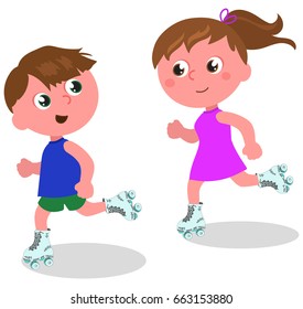 Boy and girl skating isolated vector illustration
