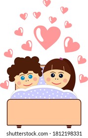 boy and girl sleeping in bed, love and relationship concept
