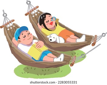 boy girl sleeping in hammock