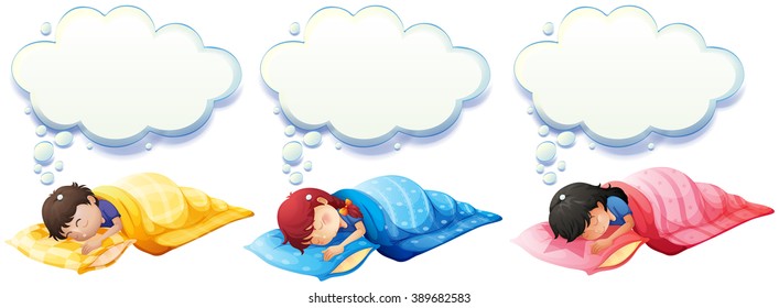 Boy and girl sleeping under the blanket illustration