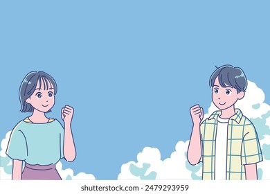 A boy and a girl smiling and pumping their fists