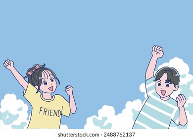 A boy and a girl smiling and pumping their fists