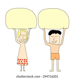boy and girl with speech bubble 