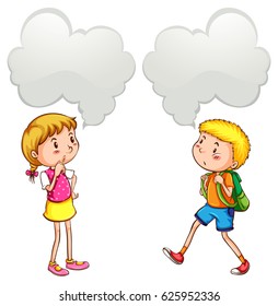 Boy and girl with speech bubbles illustration