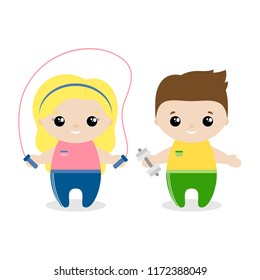 Boy and girl sportsman cartoon style. Set of cute cartoon children in professions. Vector illustration