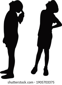 a boy and a girl standing body silhouette vector