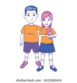 boy and girl standing icon over white background, vector illustration