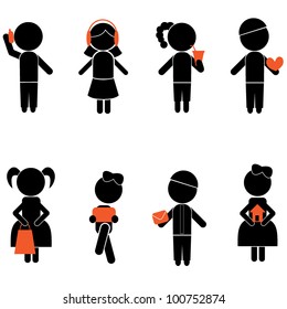 boy girl stick silhouettes for kids, icons, concept and others