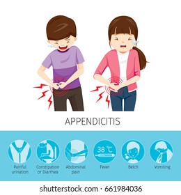 Boy And Girl Stomachache Because To Appendicitis, Appendix, Internal Organs, Body, Physical, Sickness, Anatomy, Health