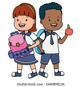 boy and girl student with apple and backpack back to school vector illustration