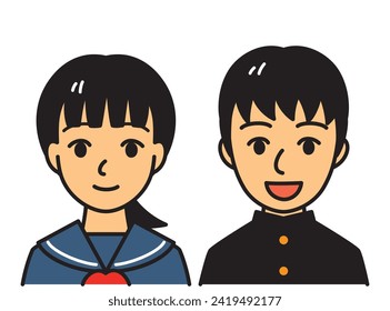 boy and girl student, Japanese school uniform, vector illustration