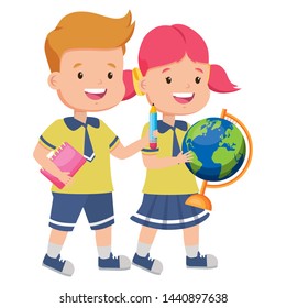 boy and girl student with map and book back to school vector illustration