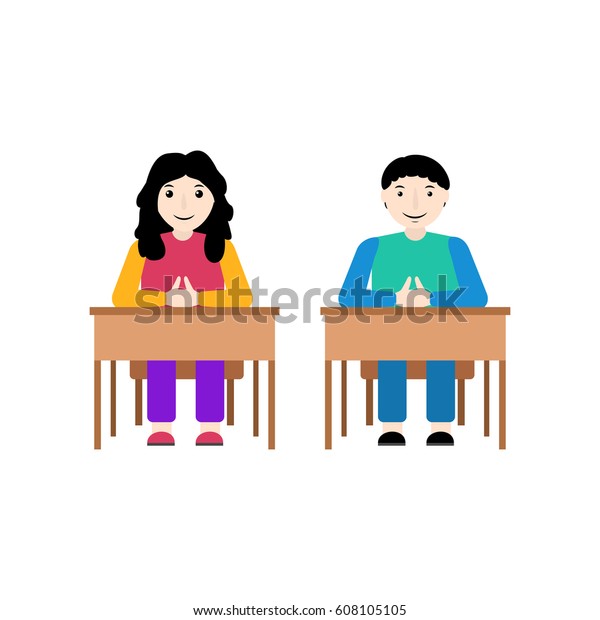 Boy Girl Student Sitting On Desk Stock Vector Royalty Free 608105105