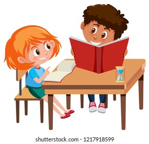 Boy and girl study  illustration
