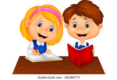 Boy and girl study together