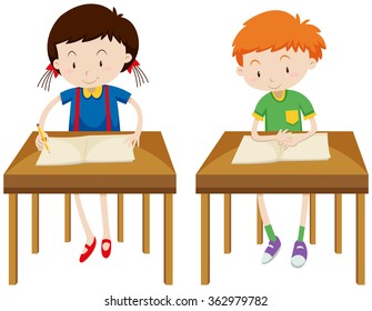 Boy Girl Studying Their Tables Illustration Stock Vector (Royalty Free ...