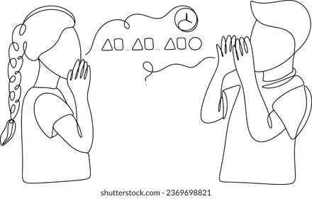 A boy and a girl stutter. Tolerant attitude towards children with speech disorders. International Stuttering Awareness Day. One line drawing for different uses. Vector illustration.