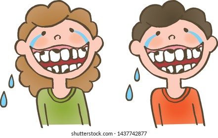 Boy and girl  suffering from bad tooth pain and crying
