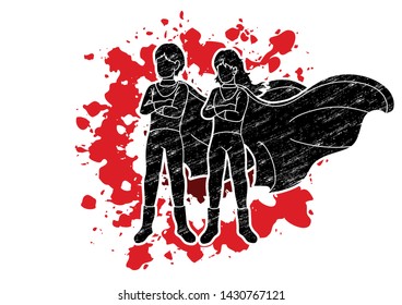 Boy and Girl super heroes action cartoon graphic vector.